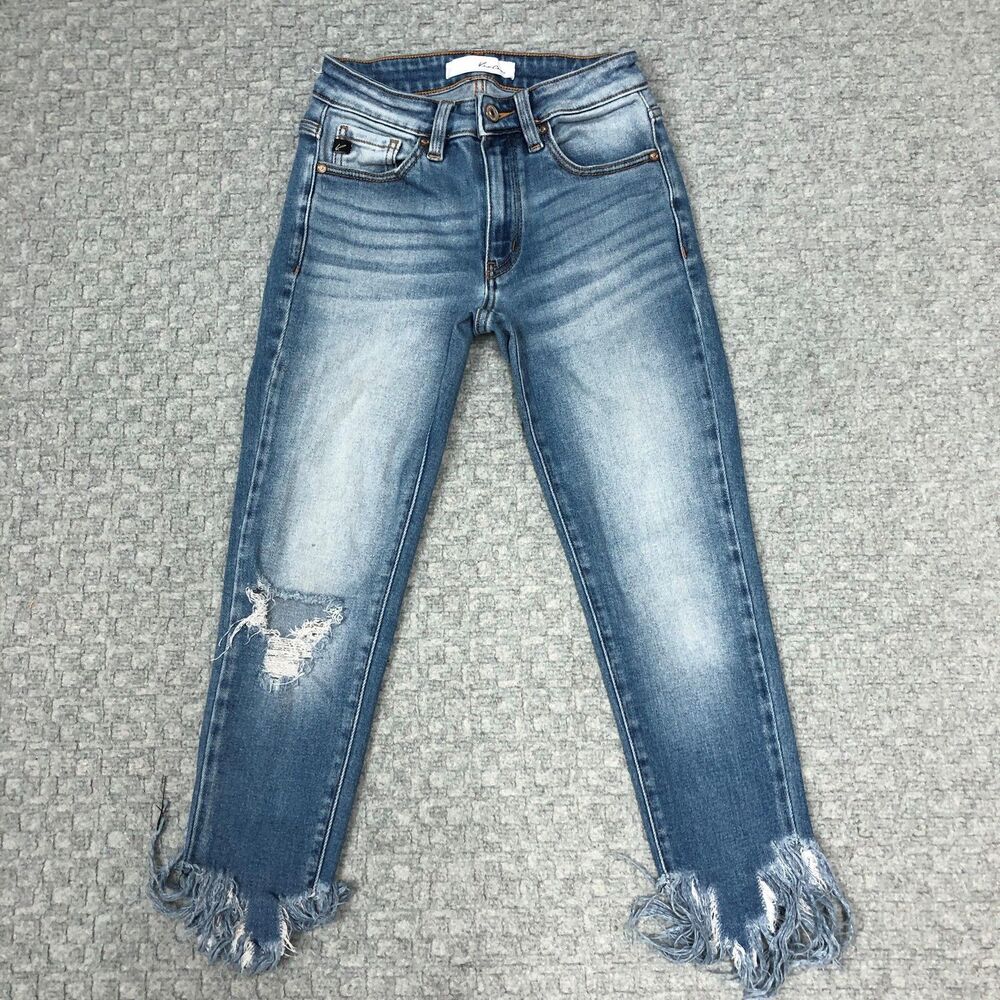 KanCan Jeans Womens 1/24 Blue Distressed Raw Frayed Hem Ankle Skinny Capsule Day